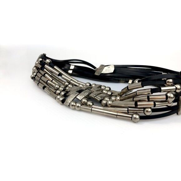 Vtg 80s Wide Concho Belt Silver Tone Strappy Adjustable Boho Wstrn Retro Glam - Picture 13 of 16